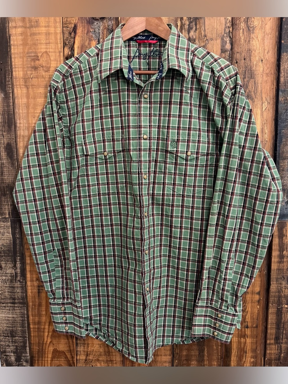 George Strait Men's Long Sleeve Western Shirt Pearl Snap Size Large Cowboy Plaid